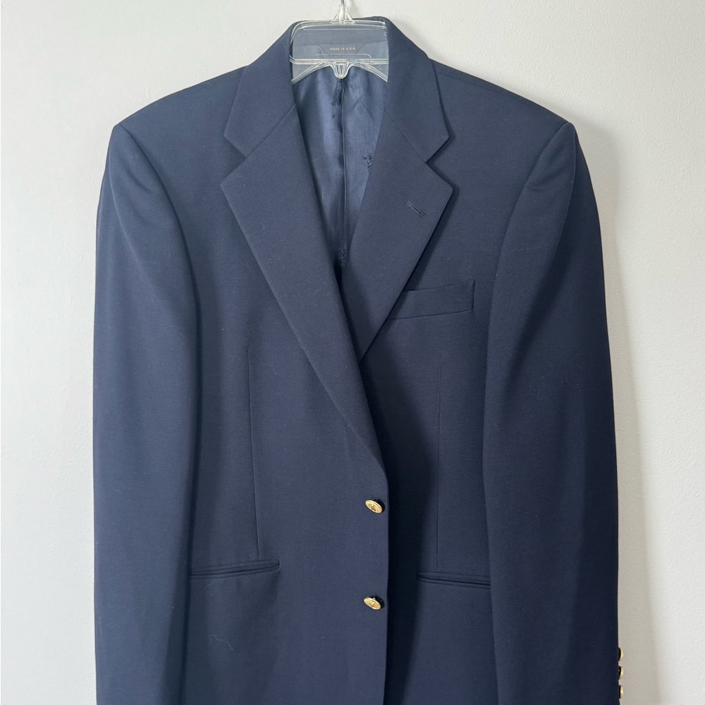 Bobby Jones Collection Navy Blue Wool Golf Blazer Gold Buttons Mens 40R USA